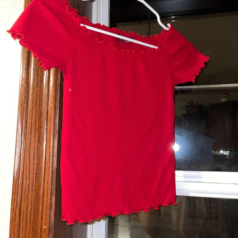 Red Off-Shoulder Ruffle Top - Picture 2 of 3